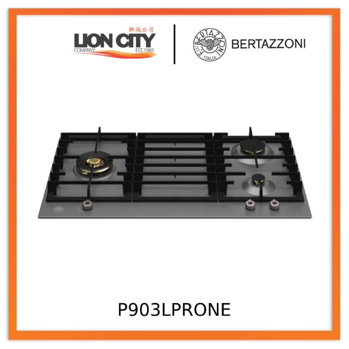 Bertazzoni P903LPROX/NE 90cm 3-burner Gas Hob with Lateral Dual Wok