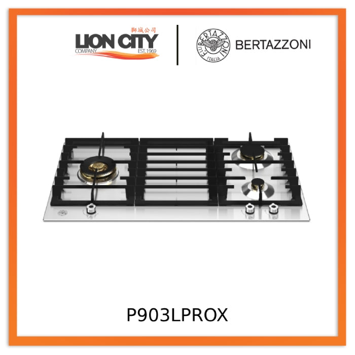 Bertazzoni P903LPROX/NE 90cm 3-burner Gas Hob with Lateral Dual Wok