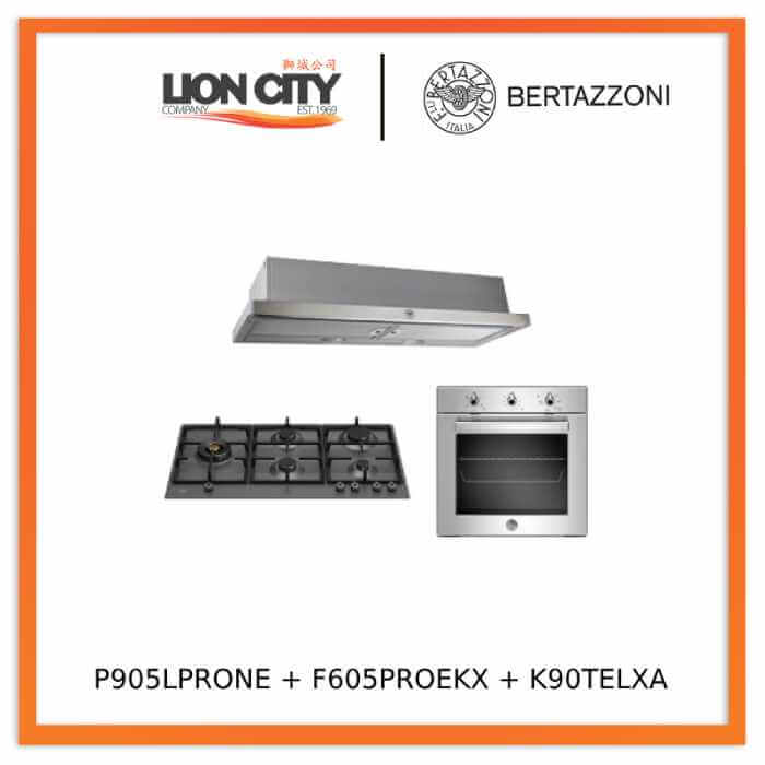 Bertazzoni P905LPRONE Professional 90cm 5-Burner Gas Hob + F605PROEKX 5 Function Oven+ K90TELXA Hood
