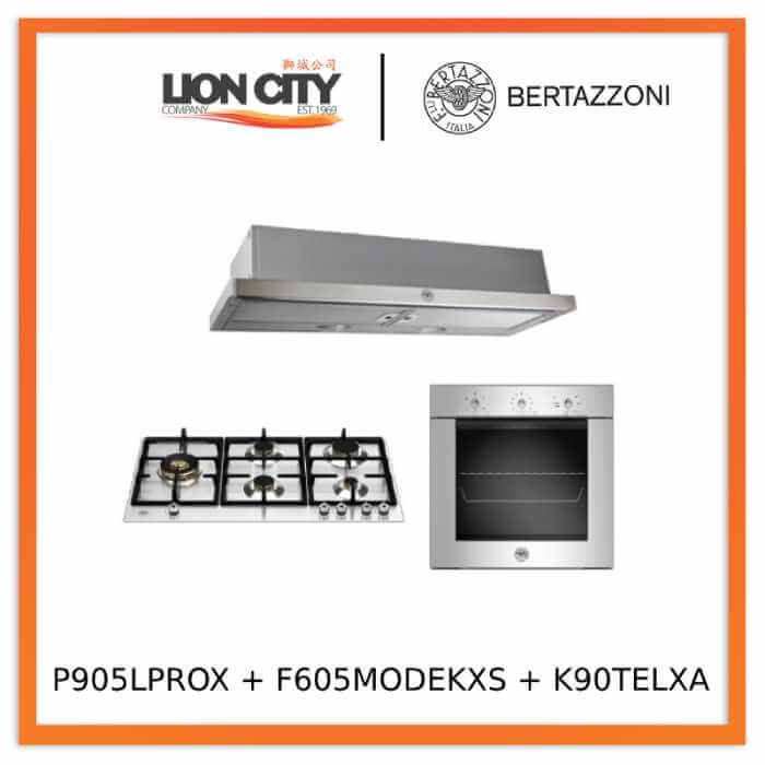 Bertazzoni P905LPROX/NE 90cm Gas Hob + F605MODEKXS 5 Function Oven + K90TELXA Telescopic Hood