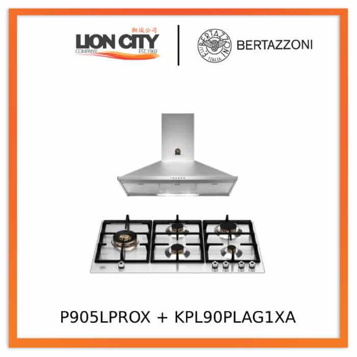Bertazzoni P905LPROX 90cm Gas Hob + KPL90PLAG1XA Wall-Mount Hood