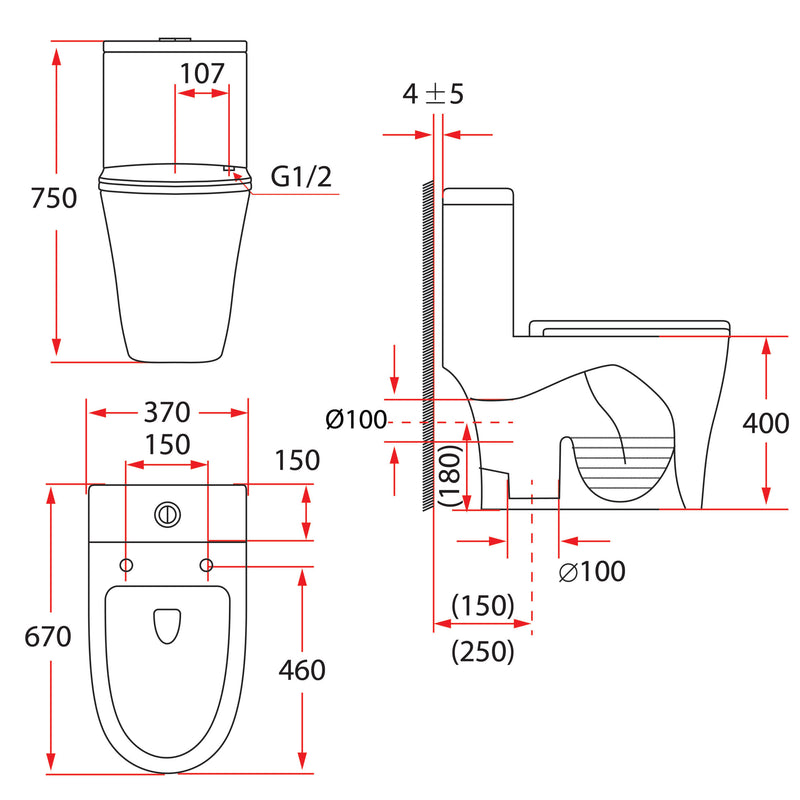 Rubine PF-106P07 One-Piece Toilet White