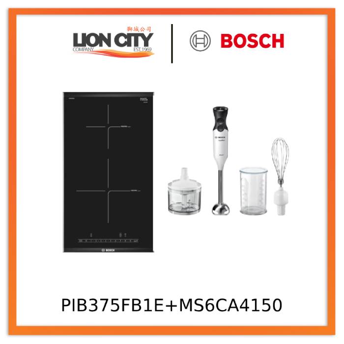 Bosch PIB375FB1E 2 Zone Ceramic Built-in Induction Hob + MS6CA4150 Hand blender ErgoMixx 800 W White, anthracite