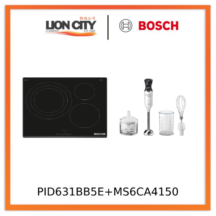 Bosch PID631BB5E Series 4 Induction Hob 60 cm Black + MS6CA4150 Hand blender ErgoMixx 800 W White, anthracite