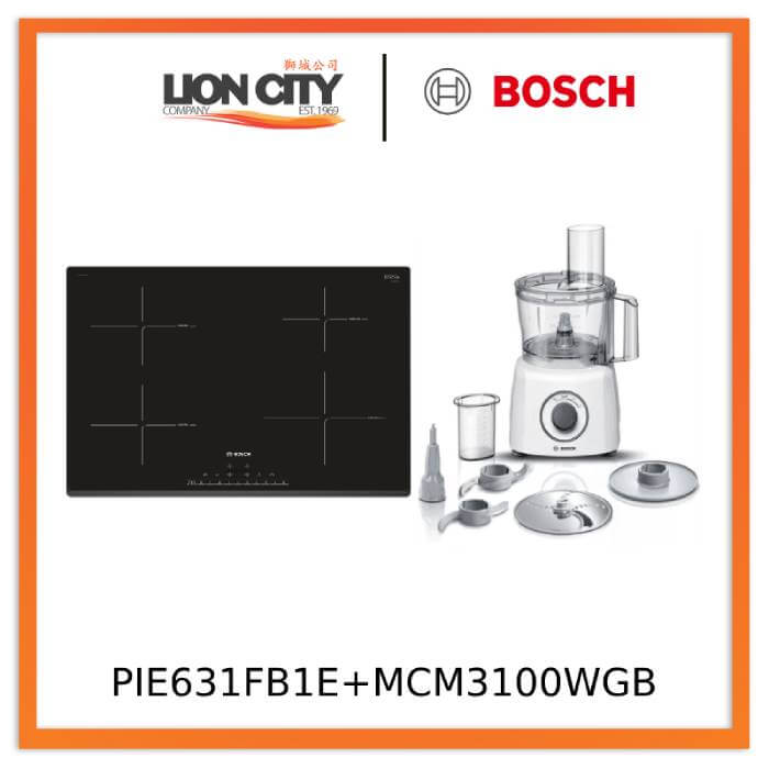 Bosch PIE631FB1E Glass Ceramic Built-in Induction Hob + MCM3100WGB Food processor MultiTalent 3700 W White