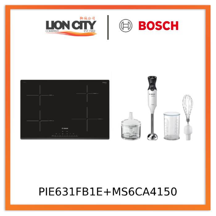 Bosch PIE631FB1E Glass Ceramic Built-in Induction Hob + MS6CA4150 Hand blender ErgoMixx 800 W White, anthracite