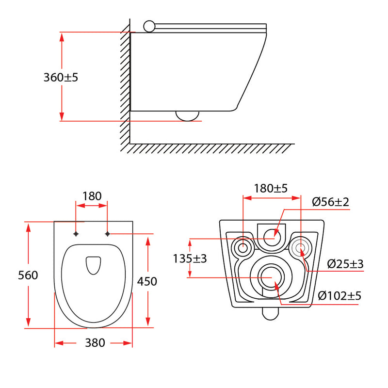 Rubine PN-305P07 Wall-Hung Toilet White