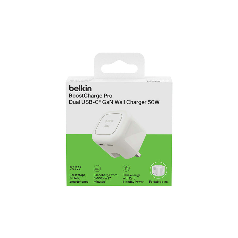 Belkin 50W Dual USB-C GaN Wall Charger with PPS White