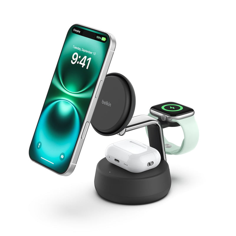 Belkin 3-in-1 Magnetic Charging Dock with Qi2 25W Charcoal