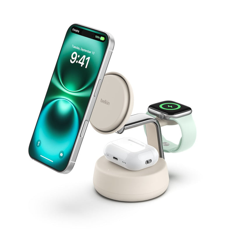 Belkin 3-in-1 Magnetic Charging Dock with Qi2 25W Sand