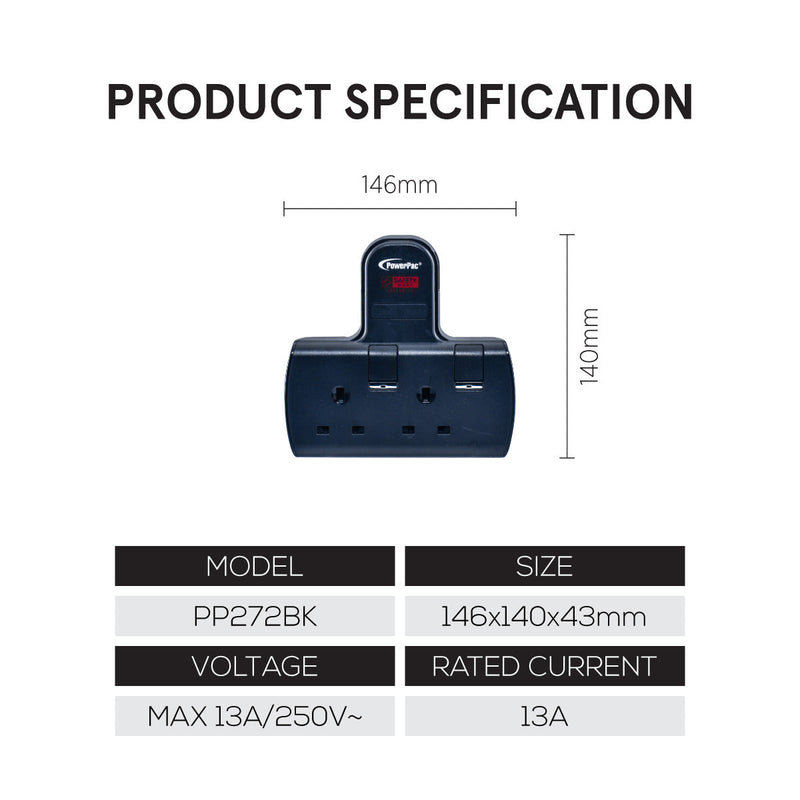 PowerPac 2-Way Multi Plug Extension Adapter PP272BK