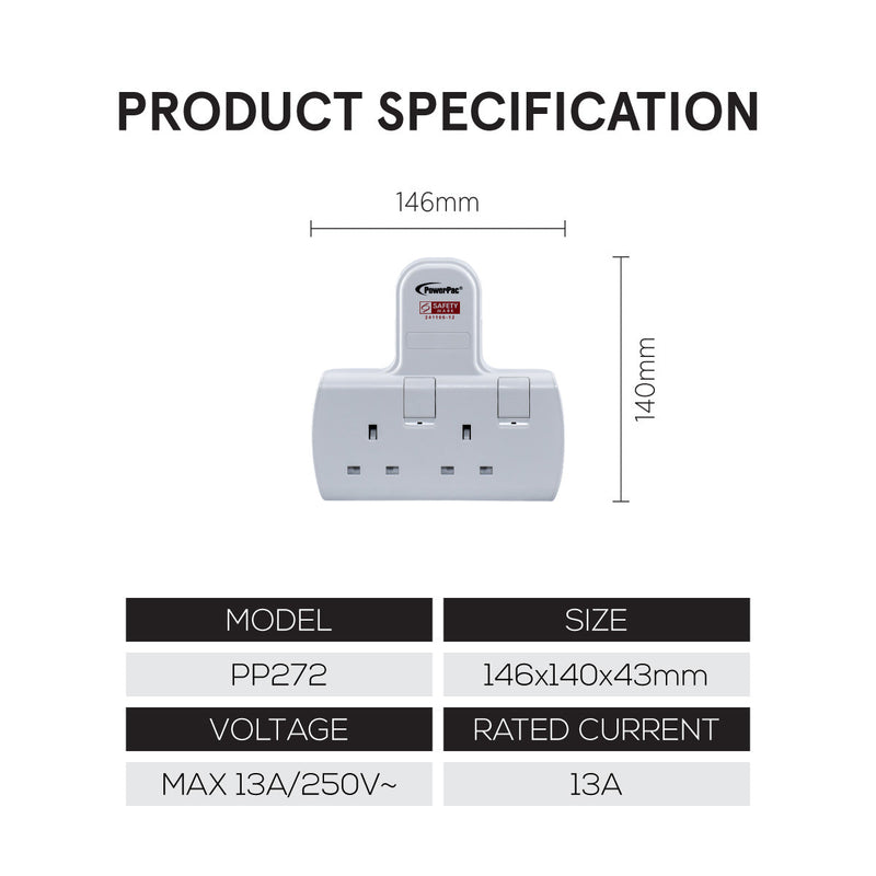 PowerPac 2-Way Multi Plug Extension Adapter PP272WH