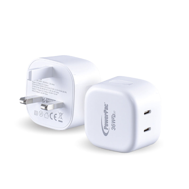 PowerPac 36W 2-Port USB-C PD3.0 Fast Charger PP7988