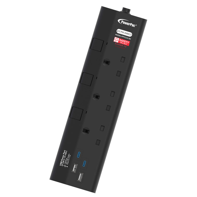 PowerPac 3m 3-Way Extension Socket PP9223UBK
