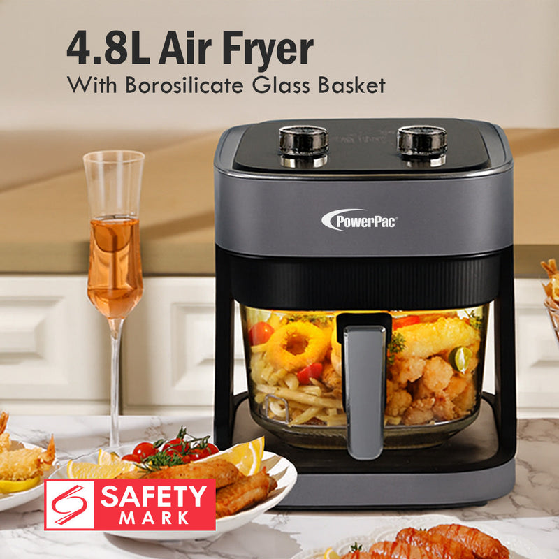 PowerPac 4.8L Glass Basket Air Fryer PPAF345