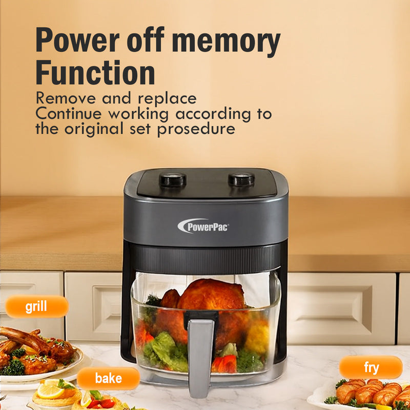 PowerPac 4.8L Glass Basket Air Fryer PPAF345