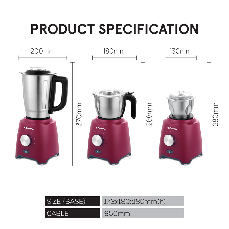 PowerPac 3-in-1 Stainless Steel Blender PPBL906