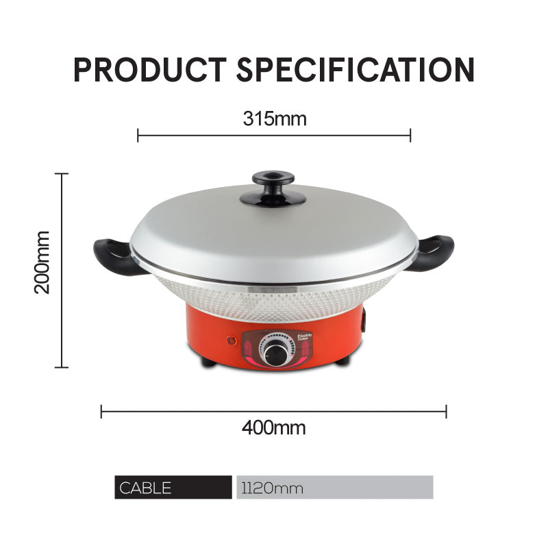 PowerPac 1200W Electric Wok & Steamboat PPEC815