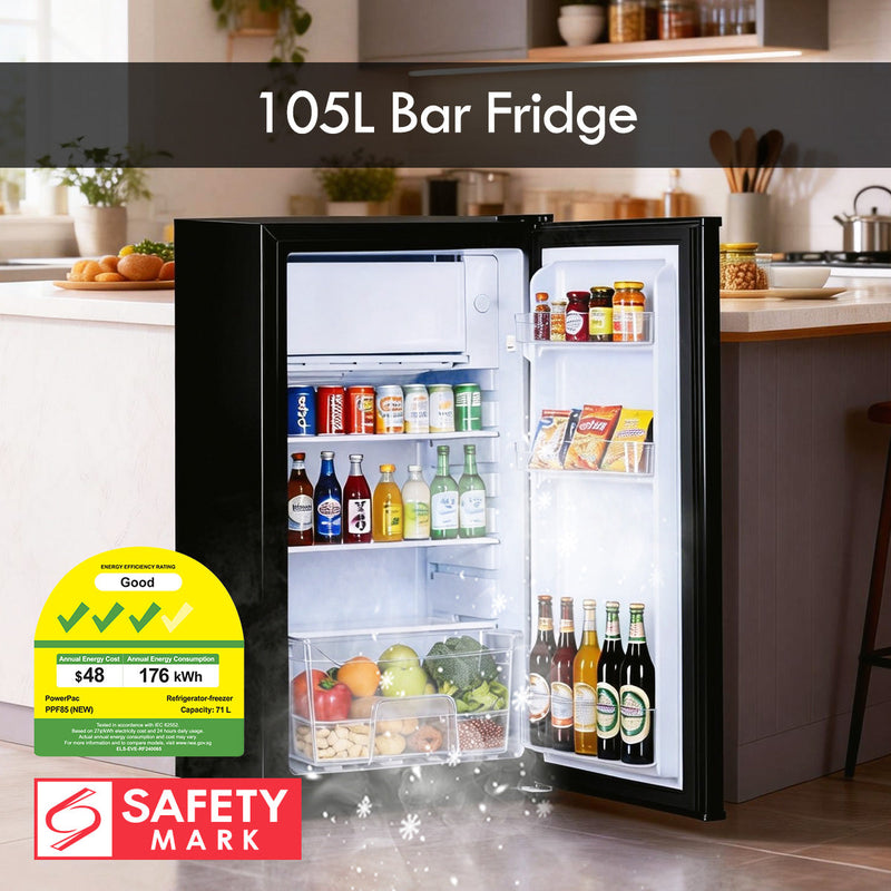 PowerPac 105L Bar Fridge With Lock PPF105