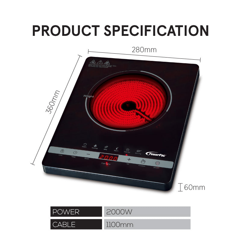 PowerPac 2000W Ceramic Infrared Cooker PPIC836