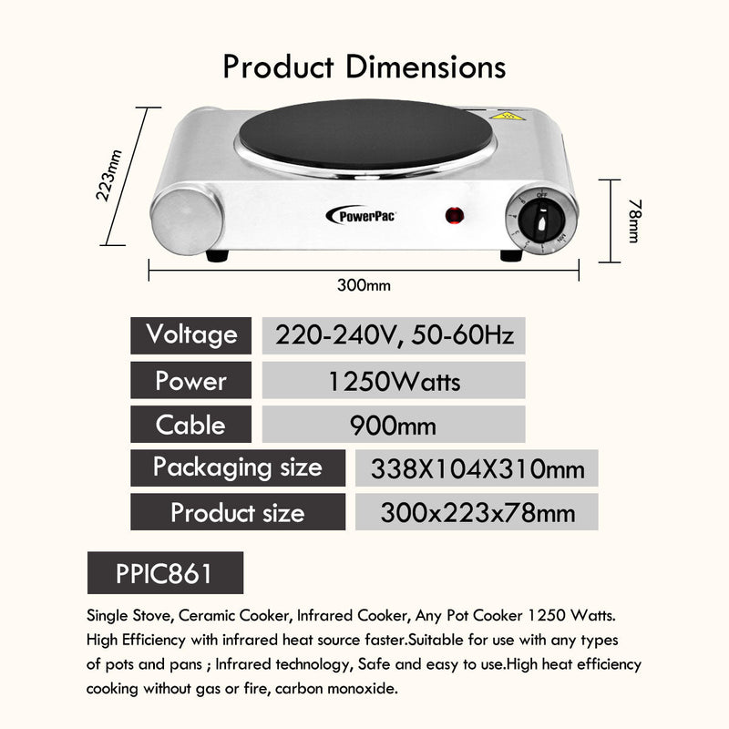 PowerPac Single Stove Ceramic Cooker PPIC861
