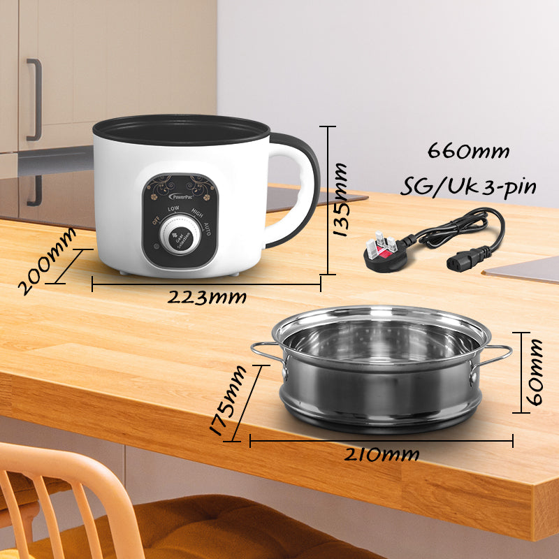 PowerPac 1.5L Steamboat Multi Cooker with Steamer PPJ2020