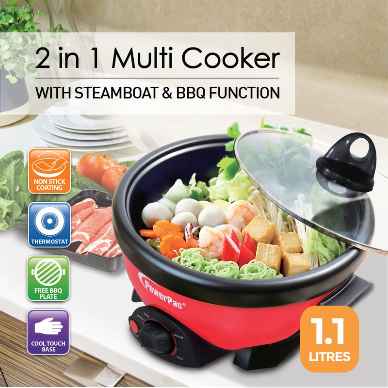 PowerPac 1.1L 2-in-1 Steamboat & BBQ Multi Cooker PPMC182