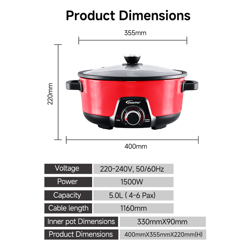 PowerPac 5L Steamboat & Multi Cooker with Yuanyang Pot PPMC633