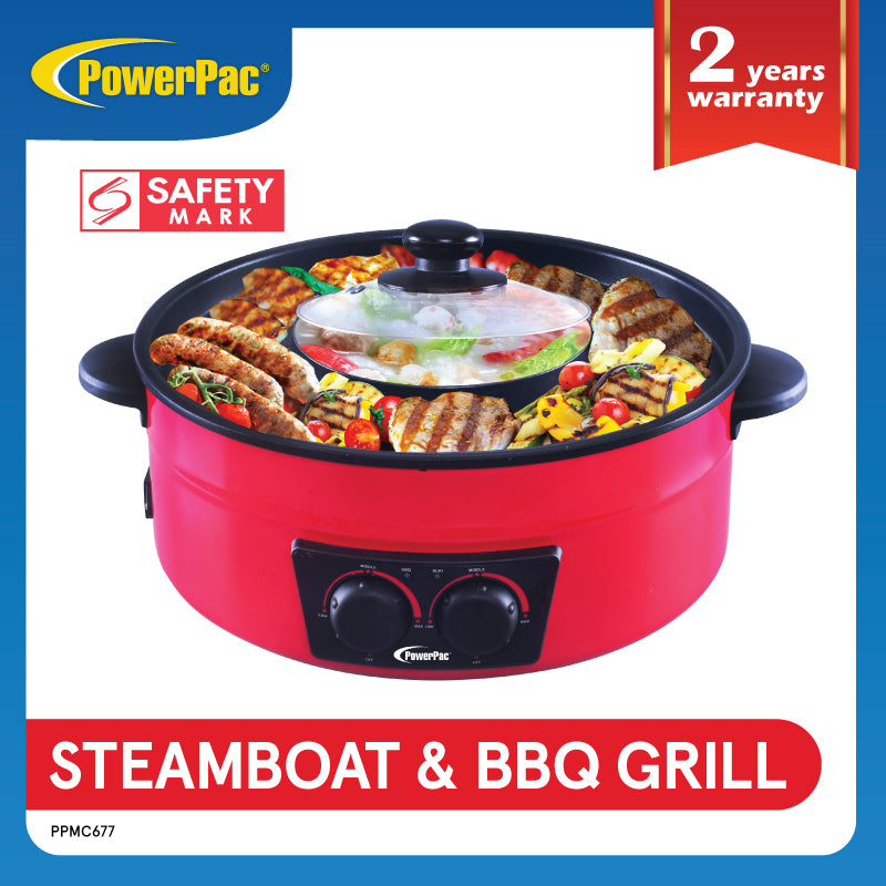 PowerPac 1500W 2-in-1 Steamboat & BBQ Grill Multi Cooker PPMC677