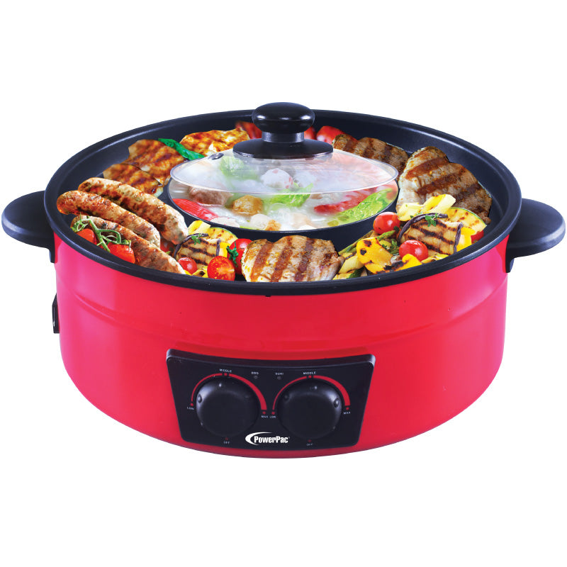PowerPac 1500W 2-in-1 Steamboat & BBQ Grill Multi Cooker PPMC677