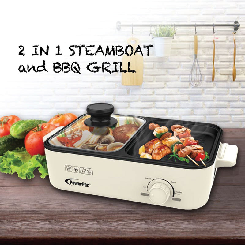 PowerPac 1L 2-in-1 Steamboat & BBQ Multi Cooker PPMC728