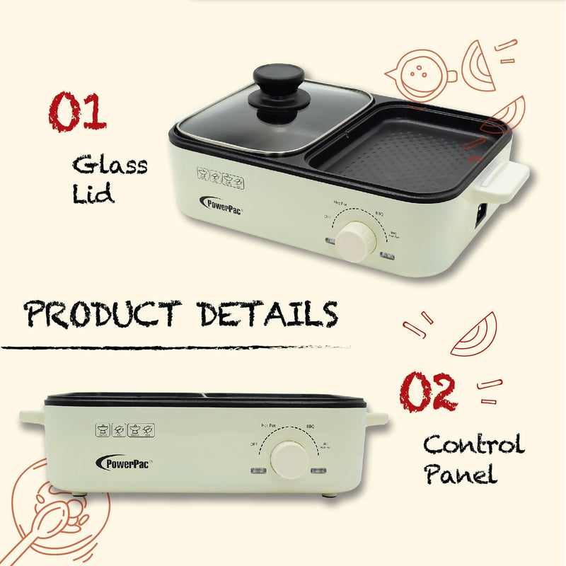 PowerPac 1L 2-in-1 Steamboat & BBQ Multi Cooker PPMC728