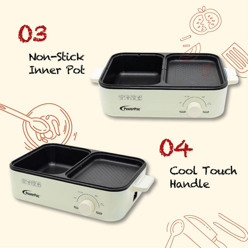 PowerPac 1L 2-in-1 Steamboat & BBQ Multi Cooker PPMC728