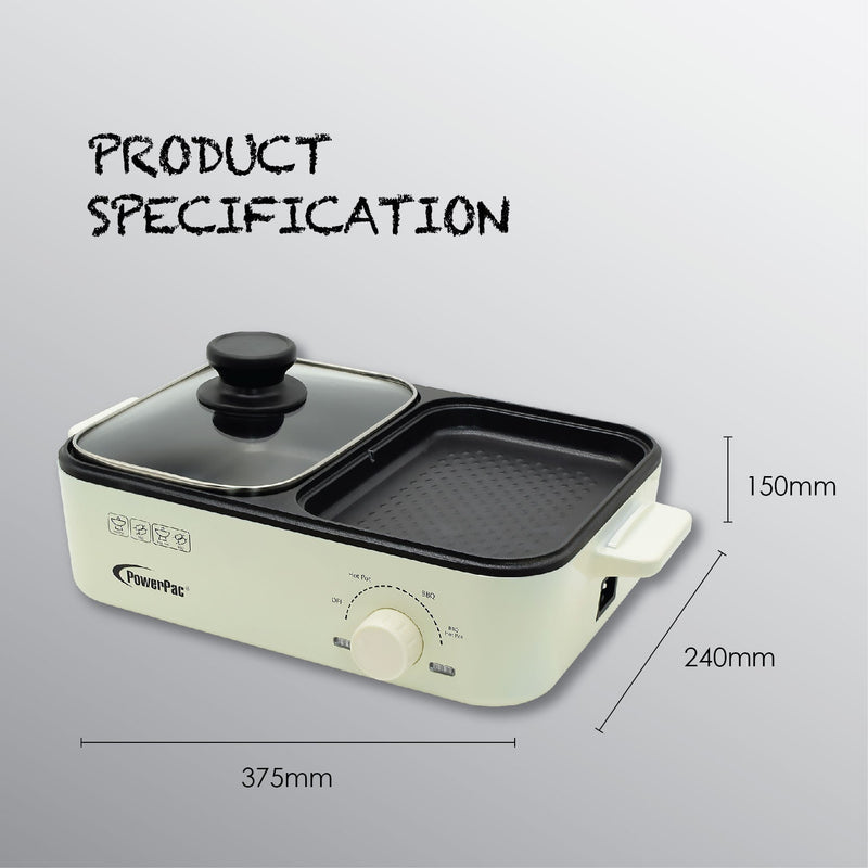 PowerPac 1L 2-in-1 Steamboat & BBQ Multi Cooker PPMC728