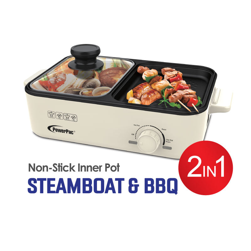 PowerPac 1L 2-in-1 Steamboat & BBQ Multi Cooker PPMC728