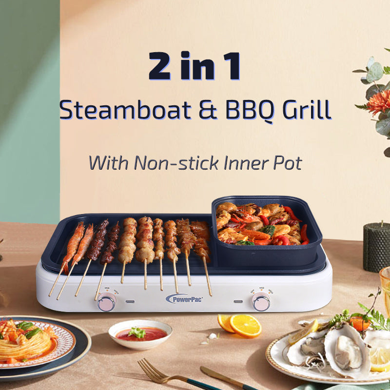 PowerPac 1.8L 2-in-1 Steamboat & BBQ Grill Multi Cooker PPMC763