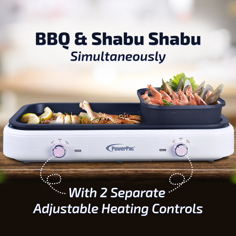 PowerPac 1.8L 2-in-1 Steamboat & BBQ Grill Multi Cooker PPMC763