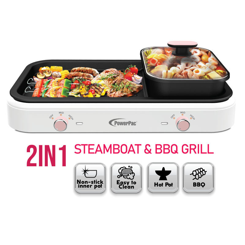 PowerPac 1.8L 2-in-1 Steamboat & BBQ Grill Multi Cooker PPMC763