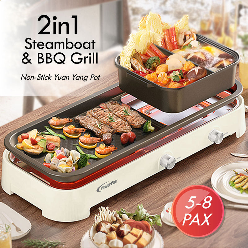 PowerPac 2-in-1 Steamboat with BBQ Grill PPMC797