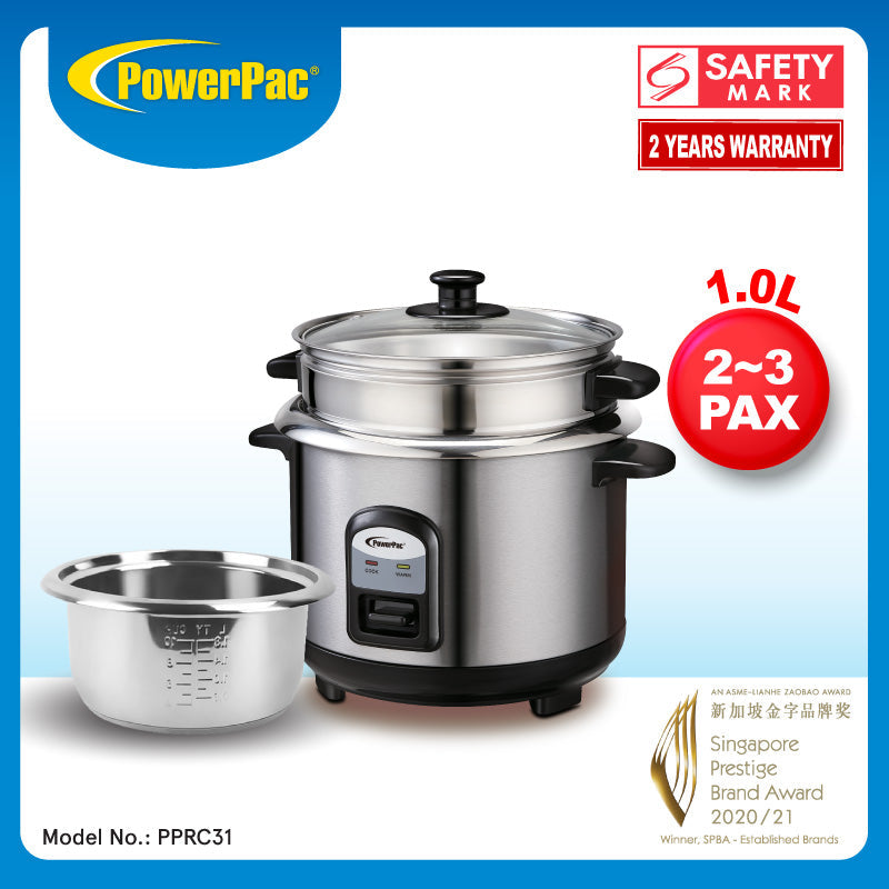 PowerPac 1L Rice Cooker with Steamer PPRC31