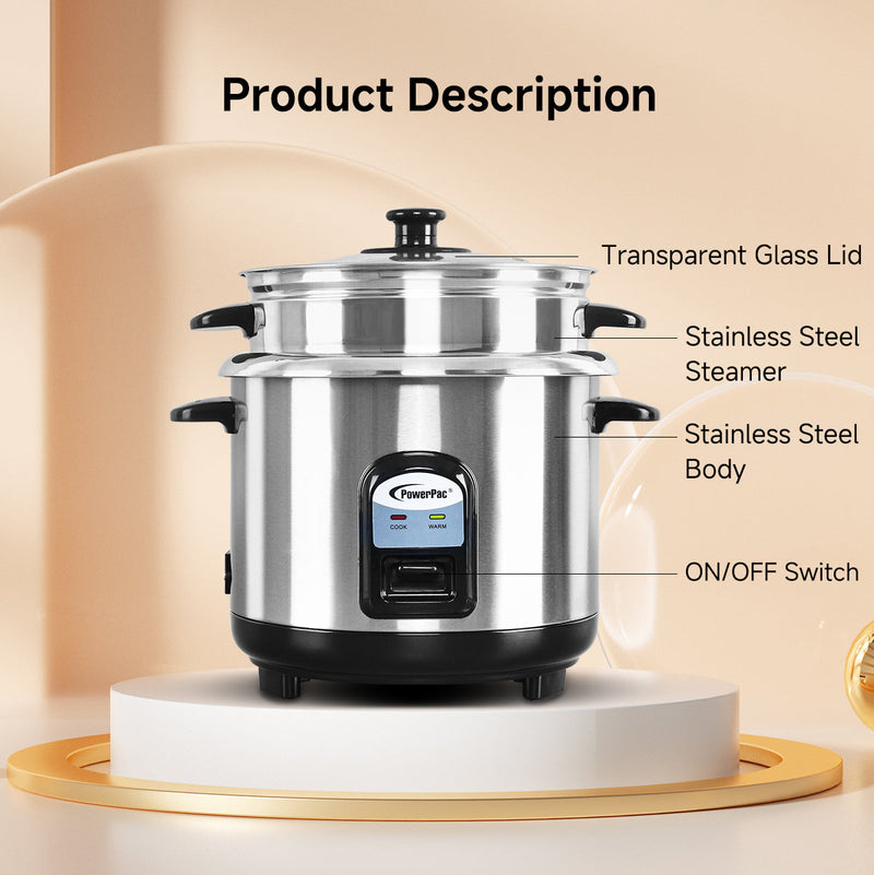 PowerPac 1.8L Rice Cooker with Steamer PPRC32