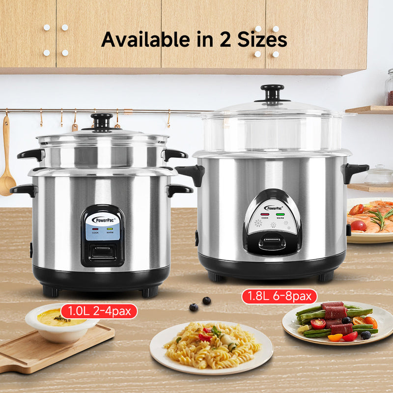 PowerPac 1.8L Rice Cooker with Steamer PPRC32