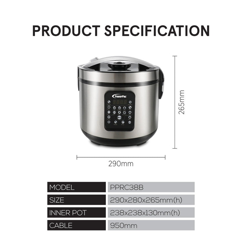 PowerPac 1.8L Digital Rice Cooker PPRC38B