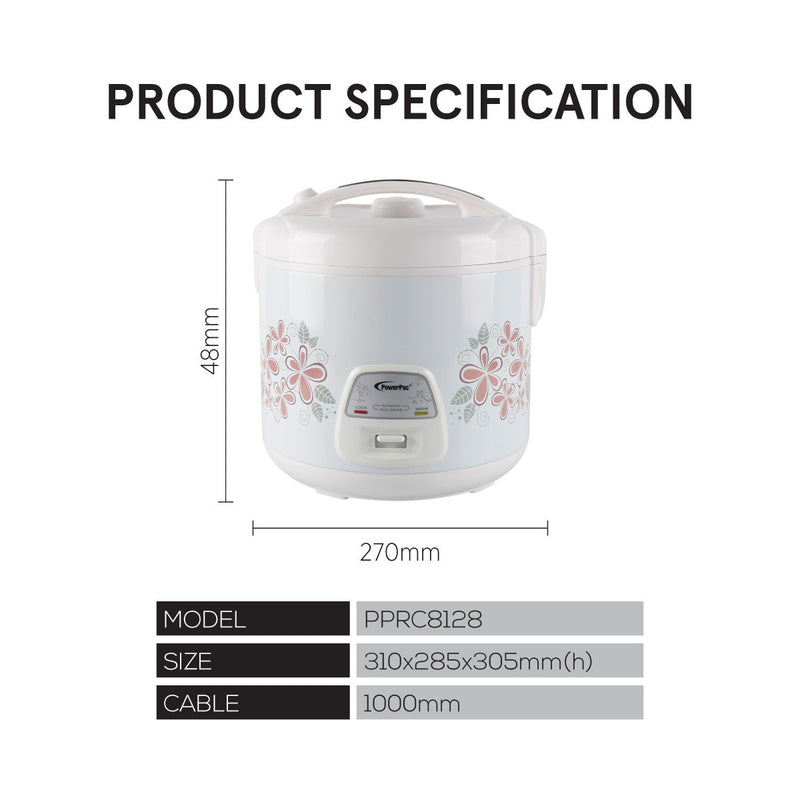 PowerPac 2.8L Rice Cooker with Steamer PPRC8128