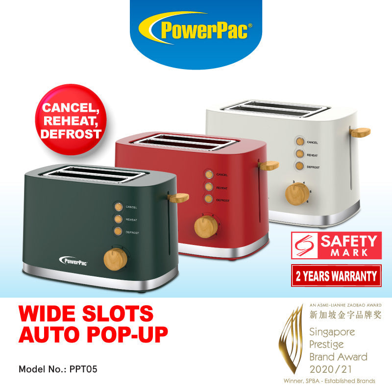 PowerPac 2 Slice Bread Toaster PPT05 Red