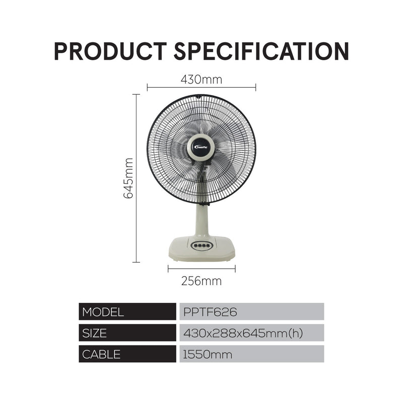 PowerPac 40cm Desk Fan PPTF626