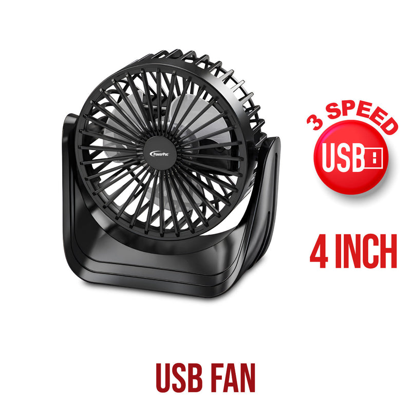 PowerPac 4” USB Rechargeable Table Fan PPUF223