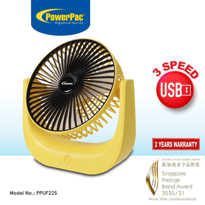 PowerPac 6" USB Rechargeable Table Fan PPUF225
