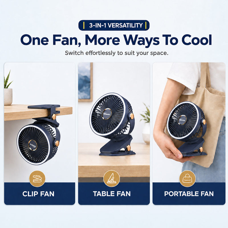 PowerPac 4 Inch Rechargeable USB Clip Fan PPUF226