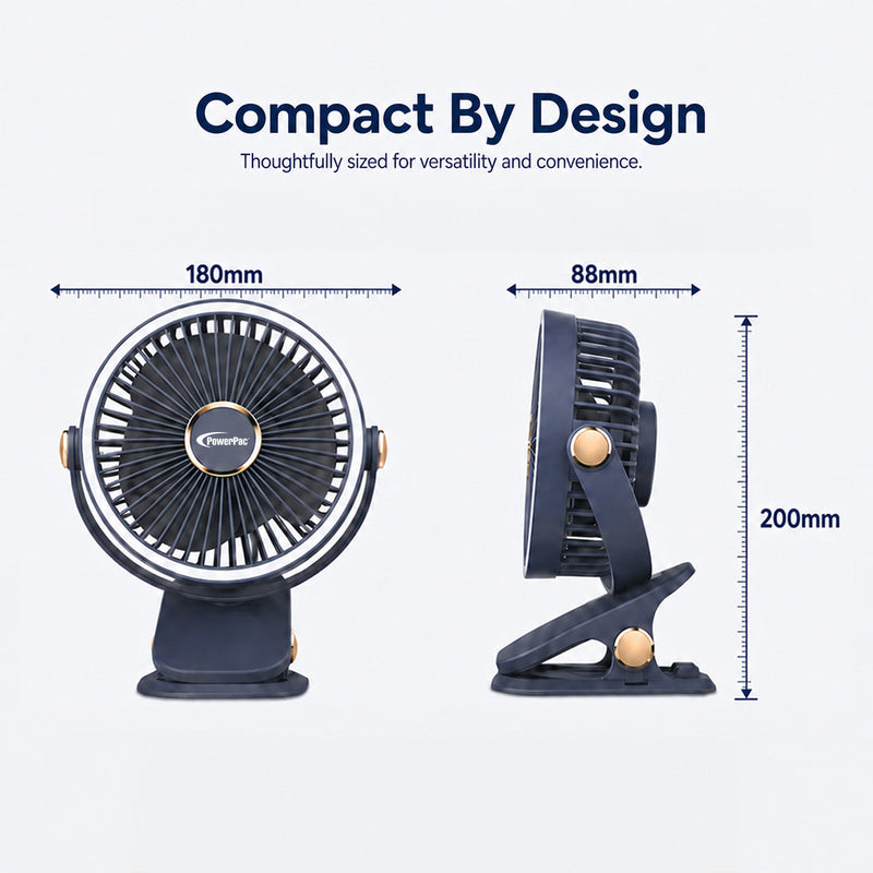 PowerPac 4 Inch Rechargeable USB Clip Fan PPUF226